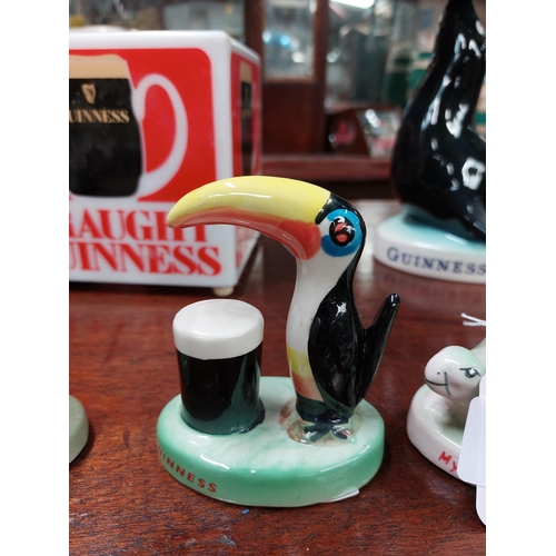 293 - Four Guinness advertising figures - Ostrich, Turtle and two Toucans {Largest 10 cm H x 10 cm W}.