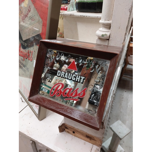 301 - Draught Bass mahogany mirrored advertising counter light. {12 cm h x 17 cm W x 18 cm D}.