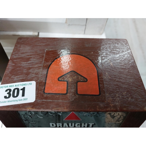 301 - Draught Bass mahogany mirrored advertising counter light. {12 cm h x 17 cm W x 18 cm D}.