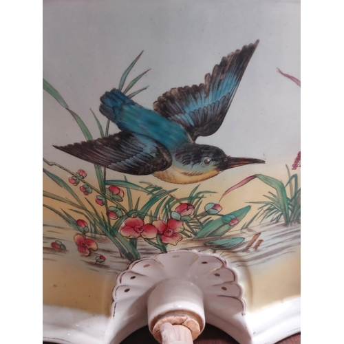 309 - 19th C. ceramic Irish Whiskey dispenser decorated with kingfisher and foliage. {30 cm H x 33 cm W x ... 