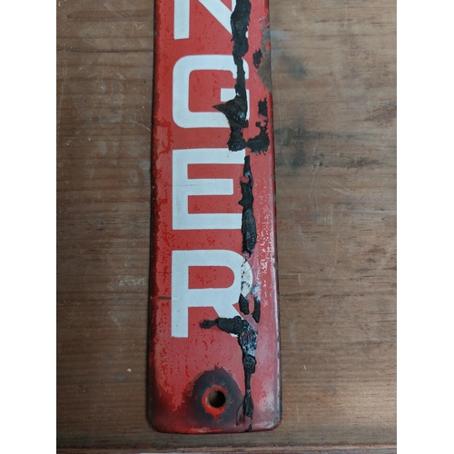 38 - Danger enamel pole sign. {21 cm H x 15 cm W}.