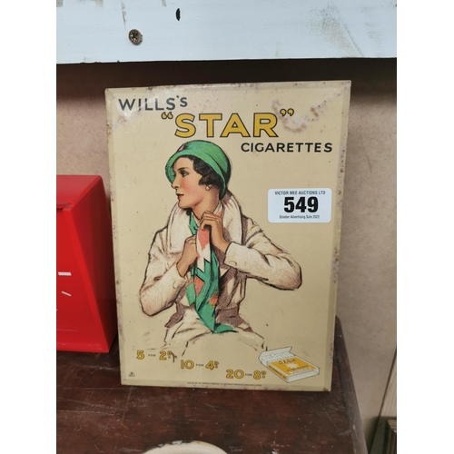 549 - Wills's Star Cigarettes celluloid advertising showcard { 24cm H X 18cm W }.