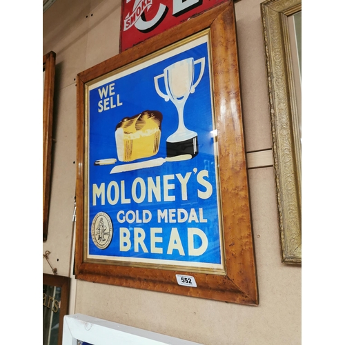 552 - We Sell Moloney's Gold Medal Bread framed advertising print. { 63 cm H x 53 cm W}.