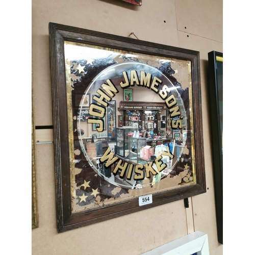 554 - Late 19th C. John Jameson Whiskey framed advertising mirror. {50 cm H x 50 cm W}.