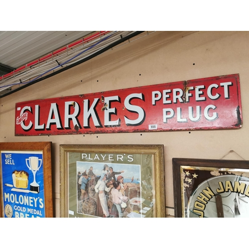 555 - Smoke Clarkes Perfect Plug enamel advertising sign. {25 cm H x 145 cm W}