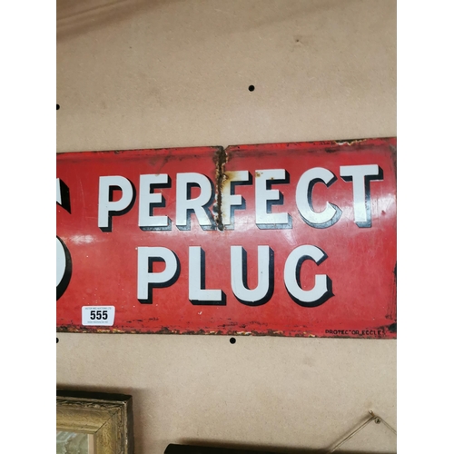 555 - Smoke Clarkes Perfect Plug enamel advertising sign. {25 cm H x 145 cm W}