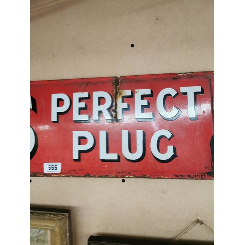 555 - Smoke Clarkes Perfect Plug enamel advertising sign. {25 cm H x 145 cm W}