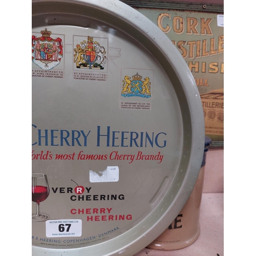 67 - Herring Brandy tin plate drinks' tray. {34 cm W x 34 cm H}.