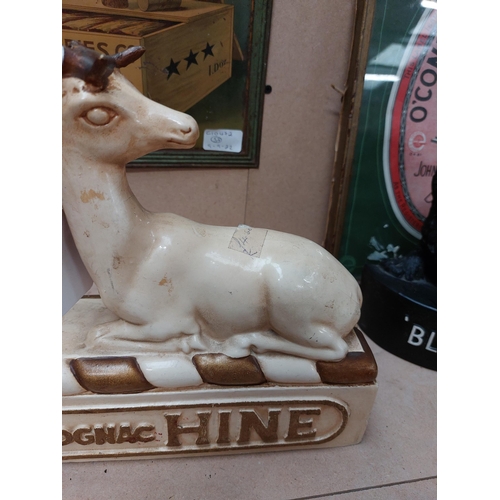 72 - Composition Cognac Hine shelf advertisement in the form of a deer. {24 cm H x 25 cm W x 8 cm D}.