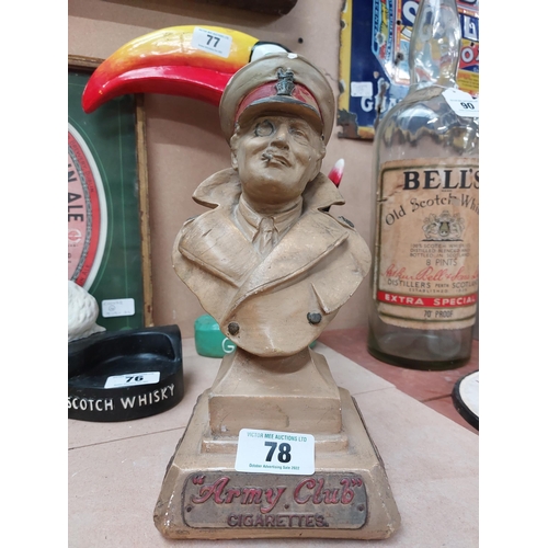 78 - 1940's Composition Army Club Cigarettes advertising figure. {31 cm H x 14 cm W x 14 cm D}.