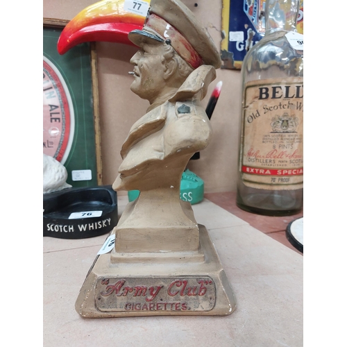 78 - 1940's Composition Army Club Cigarettes advertising figure. {31 cm H x 14 cm W x 14 cm D}.