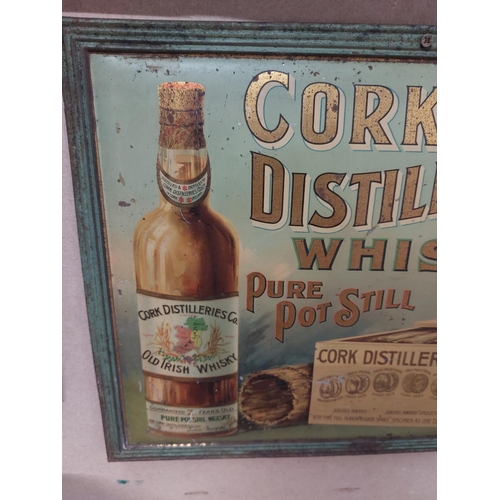 80 - Cork Distillers Co Ltd Pure Pot Still Whiskey tinplate advertising sign. {32 cm H x 42 cm W}.