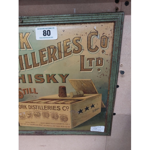 80 - Cork Distillers Co Ltd Pure Pot Still Whiskey tinplate advertising sign. {32 cm H x 42 cm W}.