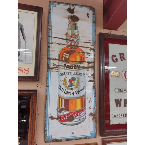 87 - Paddy Old Irish Whiskey enamel advertising sign { 127 cm H x 46 cm W}.