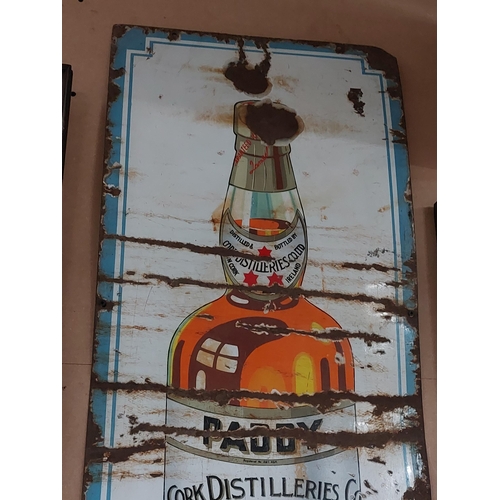 87 - Paddy Old Irish Whiskey enamel advertising sign { 127 cm H x 46 cm W}.