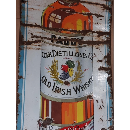 87 - Paddy Old Irish Whiskey enamel advertising sign { 127 cm H x 46 cm W}.