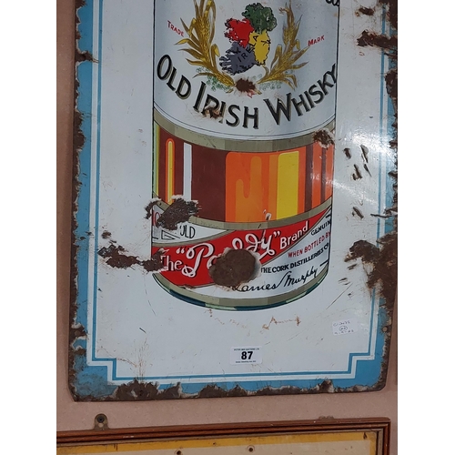 87 - Paddy Old Irish Whiskey enamel advertising sign { 127 cm H x 46 cm W}.