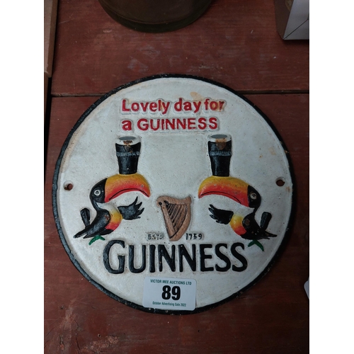 89 - Lovely Day for a Guinness Toucan cast iron advertising sign. { 23 cm H x 23 cm W}.