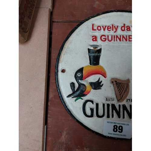 89 - Lovely Day for a Guinness Toucan cast iron advertising sign. { 23 cm H x 23 cm W}.