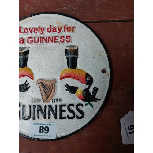 89 - Lovely Day for a Guinness Toucan cast iron advertising sign. { 23 cm H x 23 cm W}.