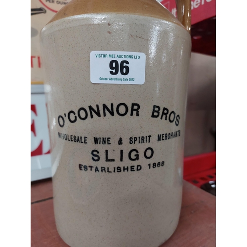 96 - Stoneware flagon O'Connor Bros Wine and Spirit Merchants Sligo Est 1868. {33 cm H x 18 cm Dia}.