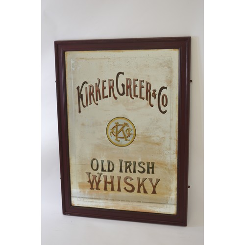 242a - Kirker Greer & Co Old Irish Whiskey framed advertising mirror. { 150cm H X 170cm W }.