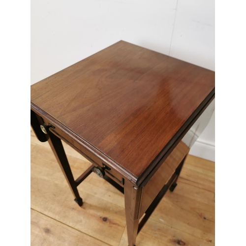 10 - Edwardian mahogany drop leaf lamp table raised on square tapered legs {75 cm H x 42 cm W x 44 cm D}.