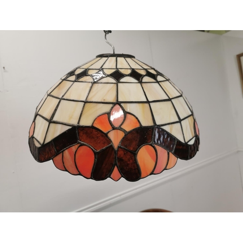 1002 - Stained leaded glass hanging ceiling light in the Tiffany style. { 22cm H X 40cm Dia }.