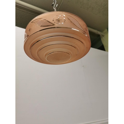 1003 - 1950's end of the day glass hanging light shade { 14cm H X 30cm Dia }.