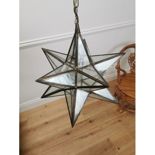 1004 - Vintage metal and clear glass hall lantern { 86cm Drop X 38cm Dia }.