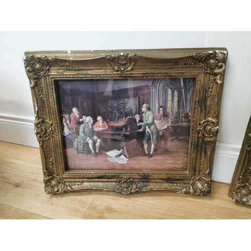 1005 - Pair of Interior Scene oleographs mounted in giltwood frames { 43cm H X 53cm W }.