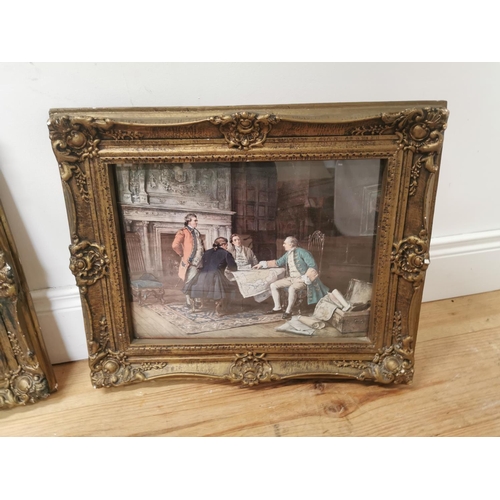 1005 - Pair of Interior Scene oleographs mounted in giltwood frames { 43cm H X 53cm W }.