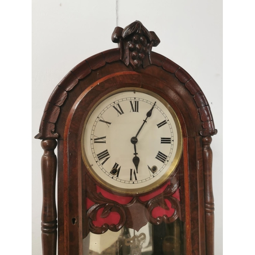 1007 - 19th. C. walnut Vienna wall clock with painted dial { 88cm H X 37cm W X 13cm D }.