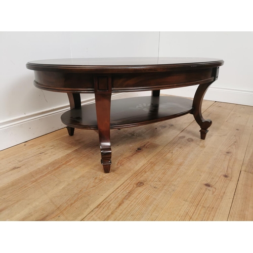 1009 - Mahogany coffee table the oval top raised on platform base with cabriole legs { 44cm H X 104cm W X 6... 