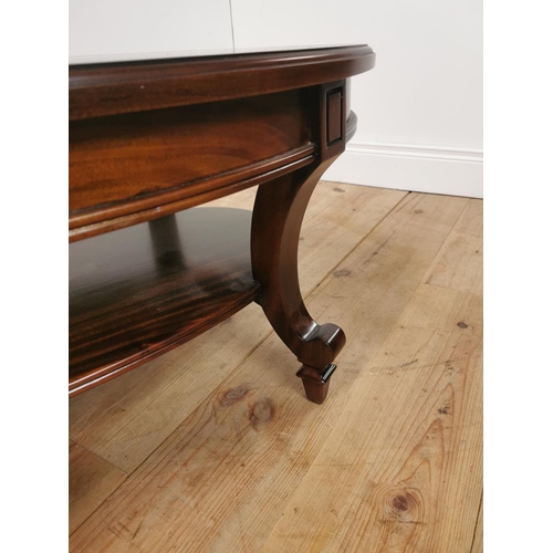 1009 - Mahogany coffee table the oval top raised on platform base with cabriole legs { 44cm H X 104cm W X 6... 