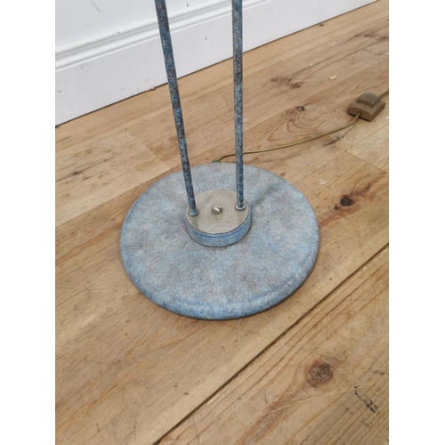 1012 - Vintage painted metal two branch standard lamp with glass shades { 153cm H X 53cm W X 30cm D }.