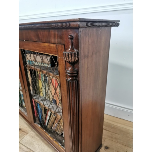 1020 - Regency mahogany side cabinet the two doors with brass grilles flanked by reeded columns raised on t... 