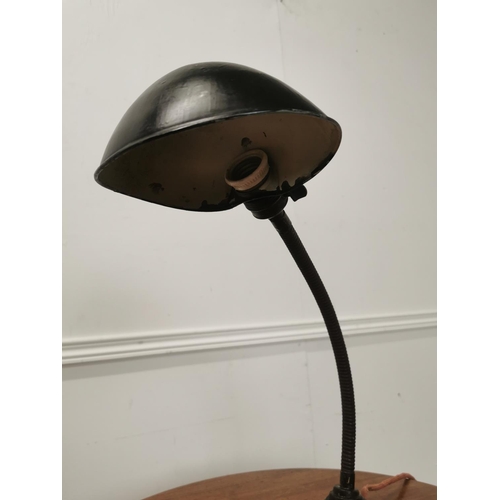 1023 - 1940's industrial metal table lamp with cast iron base { 42cm H X 37cm W X 18cm D }.