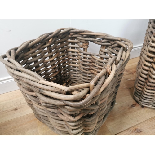 1026 - Two good quality wicker log baskets { 64cm Sq & 52cm Sq }.