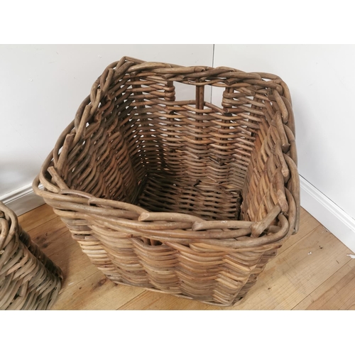 1026 - Two good quality wicker log baskets { 64cm Sq & 52cm Sq }.