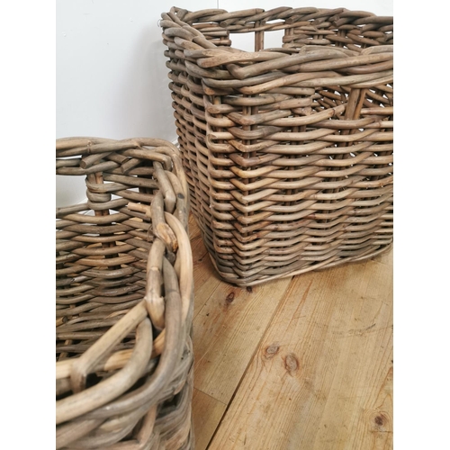 1026 - Two good quality wicker log baskets { 64cm Sq & 52cm Sq }.