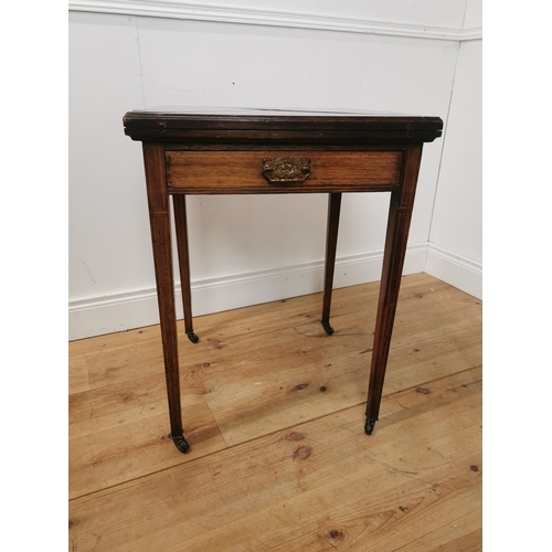 1029 - Edwardian rosewood with satinwood inlay envelope card table raised on tapered legs { 74cm H X 56cm S... 