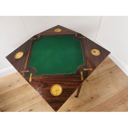 1029 - Edwardian rosewood with satinwood inlay envelope card table raised on tapered legs { 74cm H X 56cm S... 