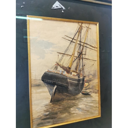 1033 - 19th C. Maritime scene watercolour  mounted in a veneered frame  {55 cm H x 46 cm W}.