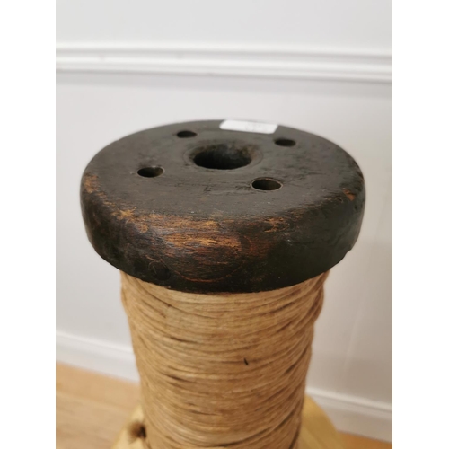 1035 - Early 20th. C. oak shop keeper's string spool. { 38cm H X 17cm Dia }.