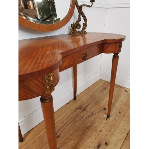 1047 - Edwardian kingwood dressing table with gilded ormulu mounts raised on turned legs { 125cm H X 98cm W... 