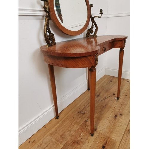 1047 - Edwardian kingwood dressing table with gilded ormulu mounts raised on turned legs { 125cm H X 98cm W... 