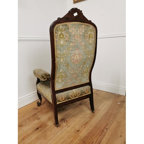 1051 - 19th. C. upholstered rosewood open armchair raised on cabriole legs { 120cm H X 71cm Sq }.