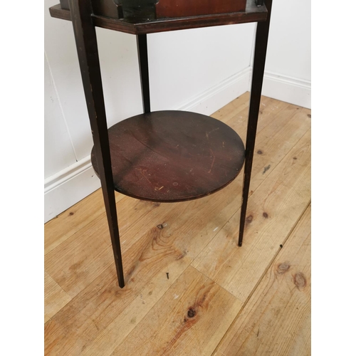 1056 - Art Nouveau inlaid mahogany jardieiere with original brass bowl { 93cm H X 33cm Dia }.