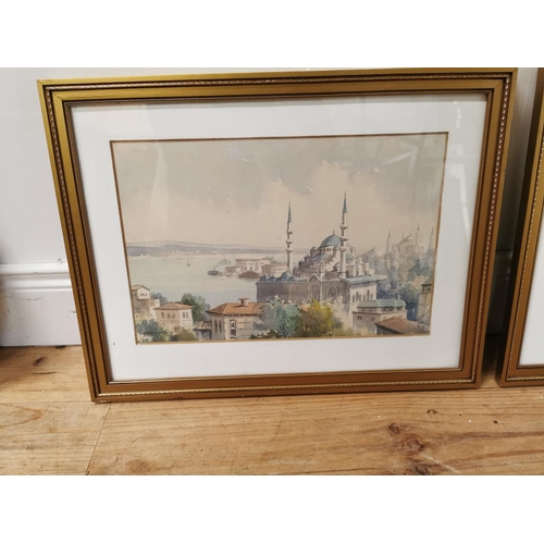 1059 - Pair of Venetian Scene water colours mounted in giltwood frames { 42cm H X 56cm W }